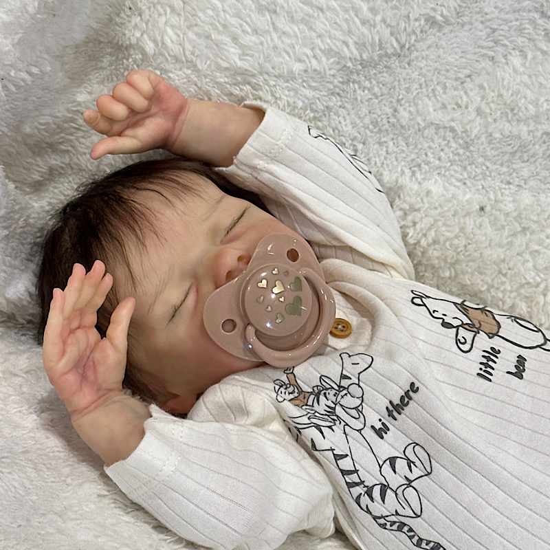 Reborn twin B boy Bonnie brown preemie rooted mohair - Image 4