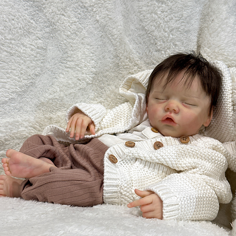 Reborn twin B boy Bonnie brown preemie rooted mohair - Image 6