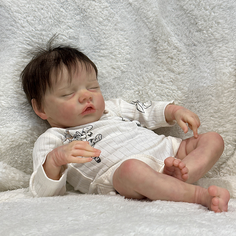 Reborn twin B boy Bonnie brown preemie rooted mohair - Image 5