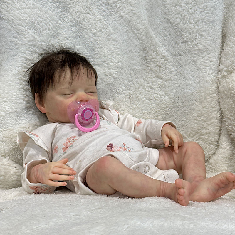 Reborn twin B girl Bonnie brown preemie rooted mohair - Image 5