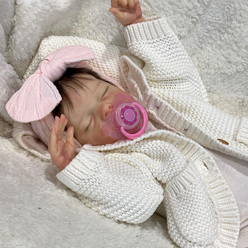 Reborn twin B girl Bonnie brown preemie rooted mohair - Image 4
